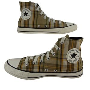 Converse Chuck Taylor All Star High Top Plaid Tan Green Yellow Womens 8